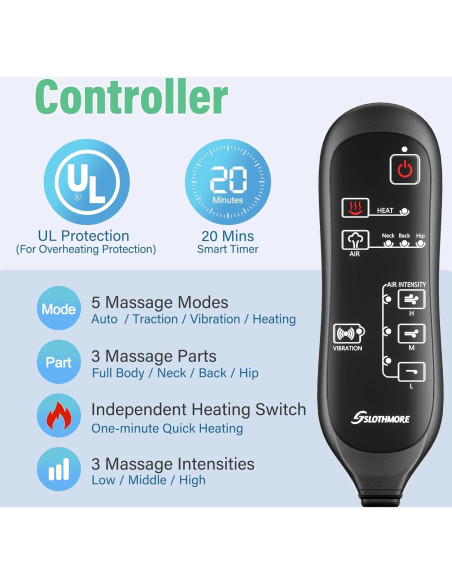 Masajeador de Espalda SLOTHMORE con Calor y Vibración 30x15cm