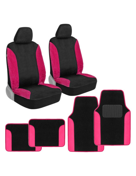 Conjunto de fundas de asiento de coche BDK rosa brillante con alfombrillas