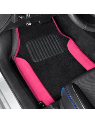 Conjunto de fundas de asiento de coche BDK rosa brillante con alfombrillas