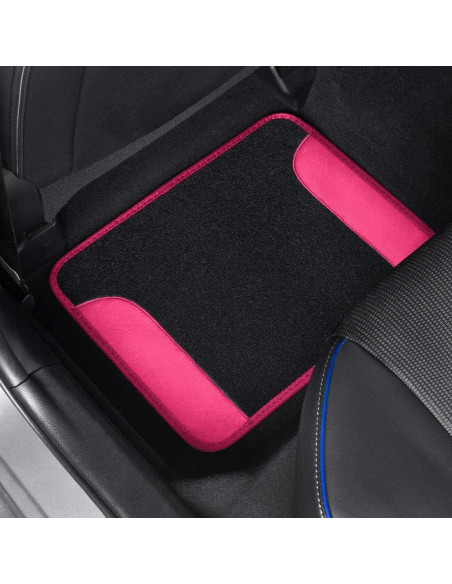 Conjunto de fundas de asiento de coche BDK rosa brillante con alfombrillas