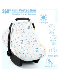 Funda de Asiento de Coche para Bebé HNHUAMING Algodón Muselina Dinosaurio 2