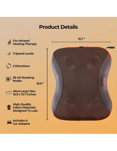 Masajeador de Espalda VitaliZEN VibePulse 28 Nodos 3 Velocidades