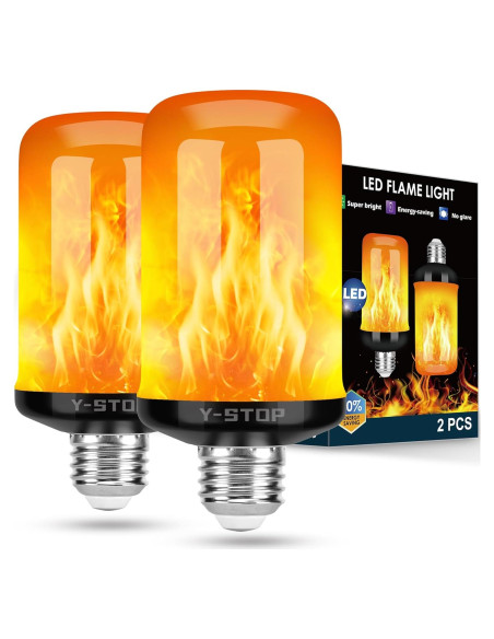 Bombillas LED de Llama Y-STOP E26 2 Paquete, 4 Modos Efecto Realista