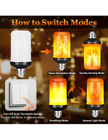 Bombillas LED de Llama Y-STOP E26 2 Paquete, 4 Modos Efecto Realista