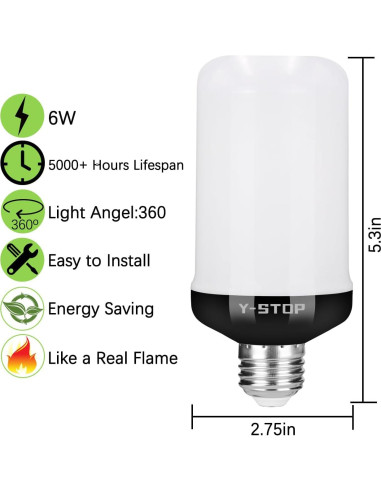 Bombillas LED de Llama Y-STOP E26 2 Paquete, 4 Modos Efecto Realista