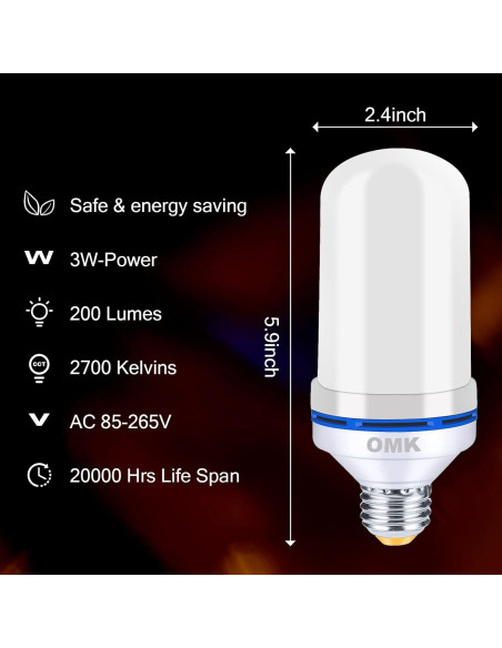 Bombillas LED Efecto Llama OMK 2 Pack 12.7cm Decoración Bombillas LED Efecto Llama OMK 2 Pack 12.7cm Decoración