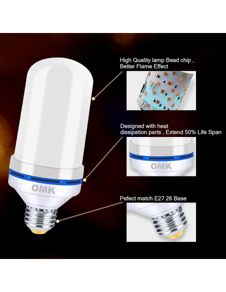 Bombillas LED Efecto Llama OMK 2 Pack 12.7cm Decoración Bombillas LED Efecto Llama OMK 2 Pack 12.7cm Decoración