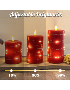 Set de 3 Velas LED Recargables Sin Llama Rojo con Control Remoto 2