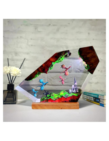 Lámpara de Resina 3D Dragón de Fuego y Hielo - 16 Colores