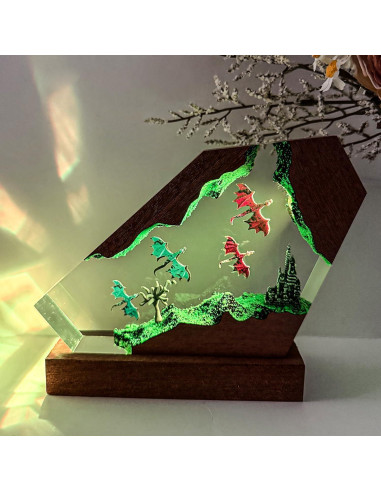 Lámpara de Resina 3D Dragón de Fuego y Hielo - 16 Colores