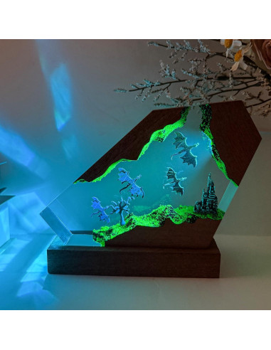 Lámpara de Resina 3D Dragón de Fuego y Hielo - 16 Colores