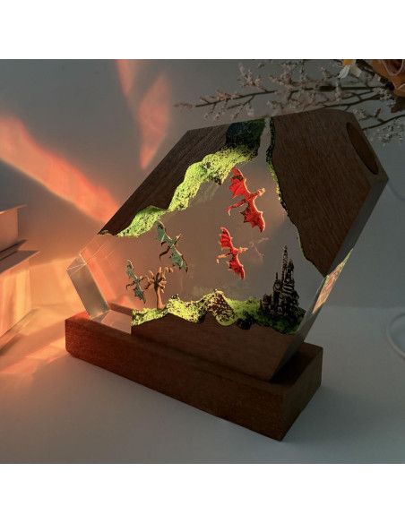 Lámpara de Resina 3D Dragón de Fuego y Hielo - 16 Colores