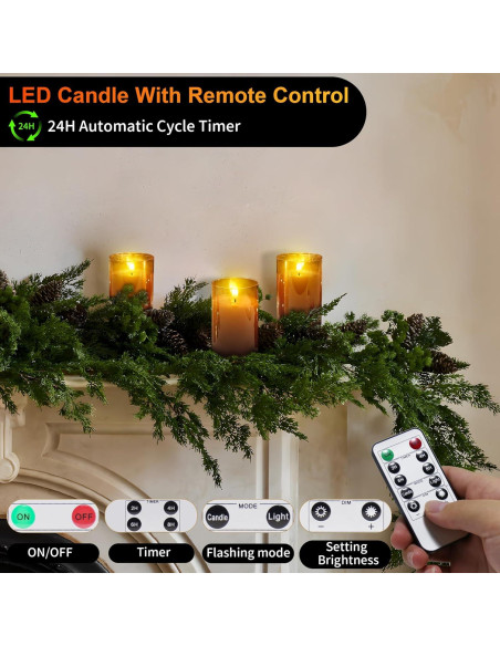 YiaMia Vela LED Recargable con Control Remoto - 3 Piezas