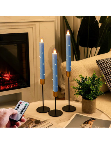 Juego de 3 Velas LED Sin Llama DANIP Azul Cielo con Control Remoto