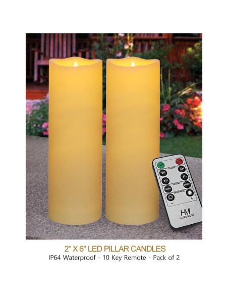 Paquete de 2 Velas LED de Pilar 15x6 cm Crema IP64