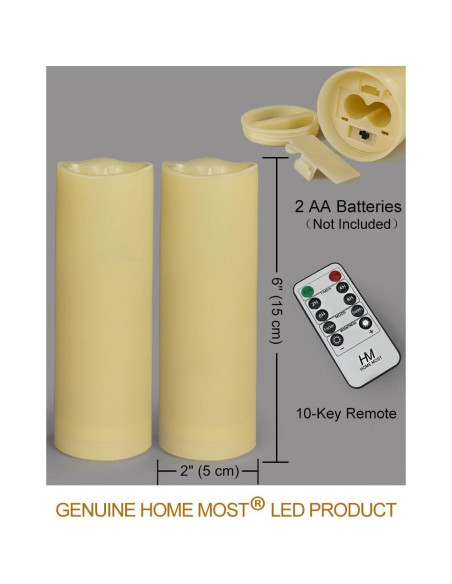 Paquete de 2 Velas LED de Pilar 15x6 cm Crema IP64