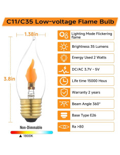 Bombilla LED de Llama C35 Xiaokalami E26 1800K 2W 2Pack 2