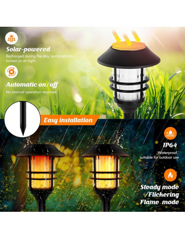 Luces Solares ZOOHAR para Jardín, Antorchas Altas 167.64 cm, 4 Unidades