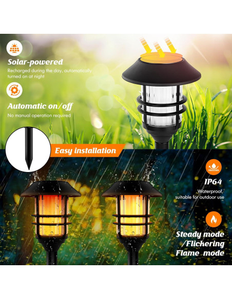 Luces Solares ZOOHAR para Jardín, Antorchas Altas 167.64 cm, 4 Unidades Luces Solares ZOOHAR para Jardín, Antorchas Altas 167.64 cm, 4 Unidades