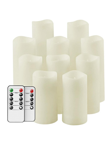 Juego de 10 Velas LED Parpadeantes Salipt - Marfil a Prueba de Agua