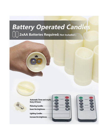 Juego de 10 Velas LED Parpadeantes Salipt - Marfil a Prueba de Agua