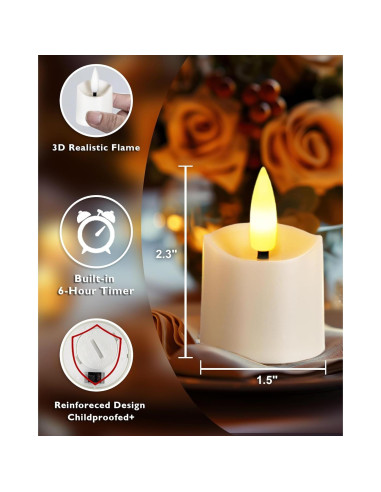 Homemory 12 Velas LED Sin Llama con Temporizador - Base Blanca