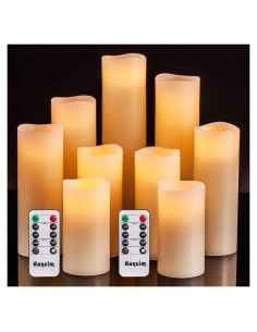 Juego de 9 Velas LED Sin Llama Marfil HLF con Control Remoto