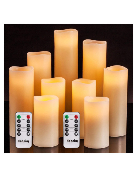 Juego de 9 Velas LED Sin Llama Marfil HLF con Control Remoto