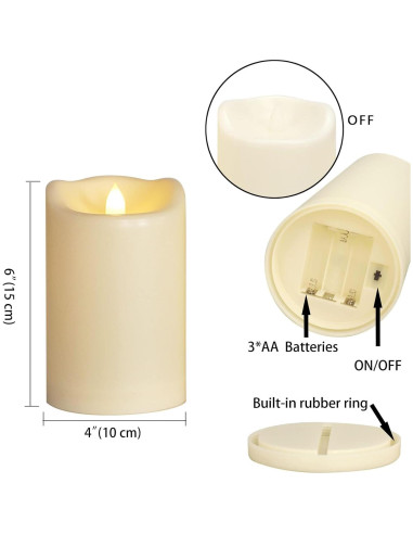 Vela LED de Pilar Impermeable Jingtech 10.16x15.24 cm Paquete de 2