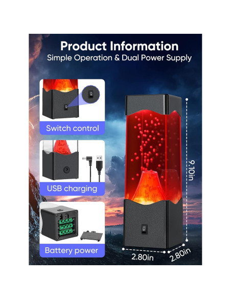 Lámpara de Volcán LED TNOIE - Luz Nocturna Relajante USB