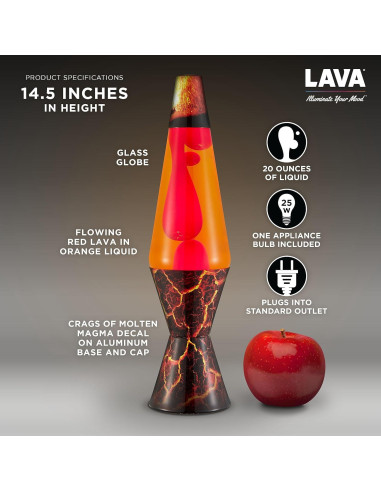 Lámpara Lava Lava - 36.83 cm - Cera Roja y Líquido Naranja
