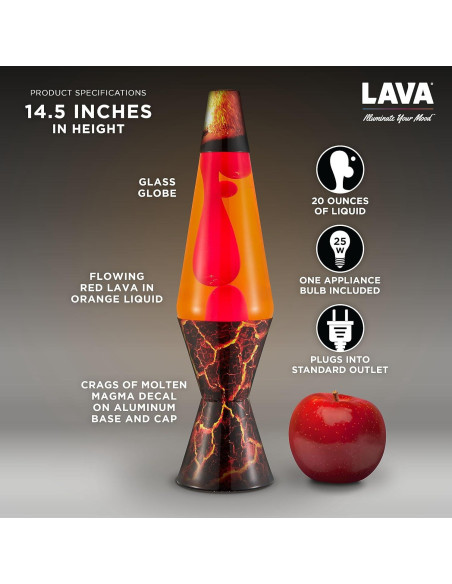 Lámpara Lava Lava - 36.83 cm - Cera Roja y Líquido Naranja