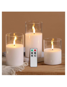 Juego de 3 Velas LED Eywamage de Vidrio Transparente con Control Remoto