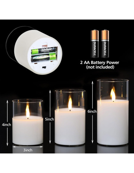 Juego de 3 Velas LED Eywamage de Vidrio Transparente con Control Remoto