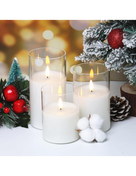 Juego de 3 Velas LED Eywamage de Vidrio Transparente con Control Remoto
