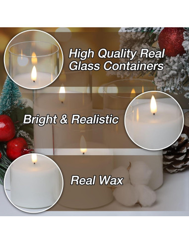 Juego de 3 Velas LED Eywamage de Vidrio Transparente con Control Remoto