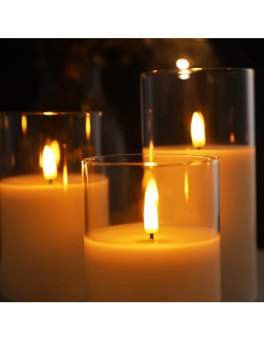Juego de 3 Velas LED Eywamage de Vidrio Transparente con Control Remoto