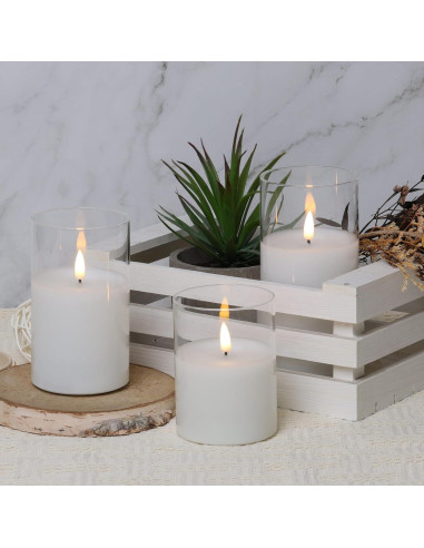 Juego de 3 Velas LED Eywamage de Vidrio Transparente con Control Remoto