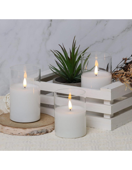 Juego de 3 Velas LED Eywamage de Vidrio Transparente con Control Remoto