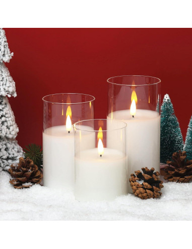 Juego de 3 Velas LED Eywamage de Vidrio Transparente con Control Remoto