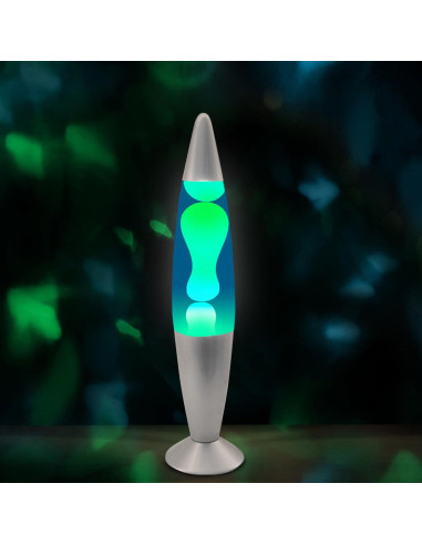 Lámpara Líquida Jambo 16" Azul con Cera Amarilla y Verde