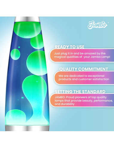 Lámpara Líquida Jambo 16" Azul con Cera Amarilla y Verde