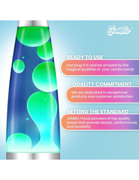 Lámpara Líquida Jambo 16" Azul con Cera Amarilla y Verde