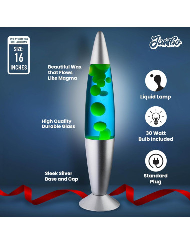 Lámpara Líquida Jambo 16" Azul con Cera Amarilla y Verde