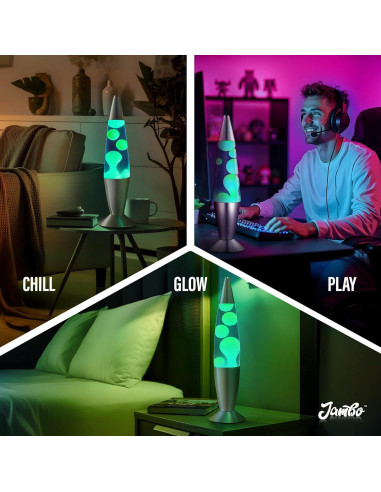 Lámpara Líquida Jambo 16" Azul con Cera Amarilla y Verde