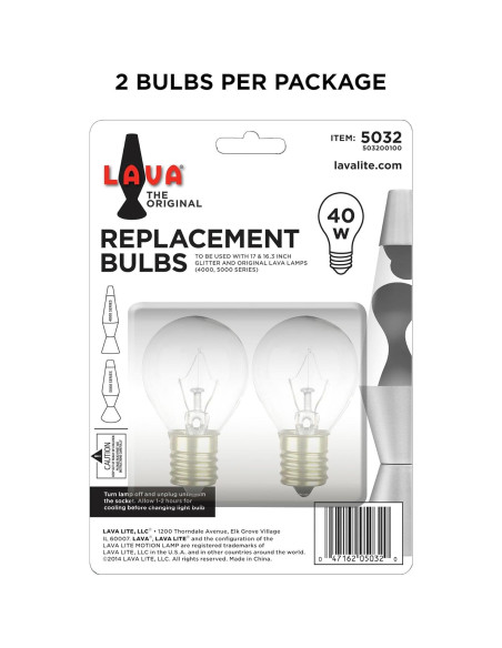 Bombilla de Reemplazo Lava 5032-6 40W Transparente 2 Unidades