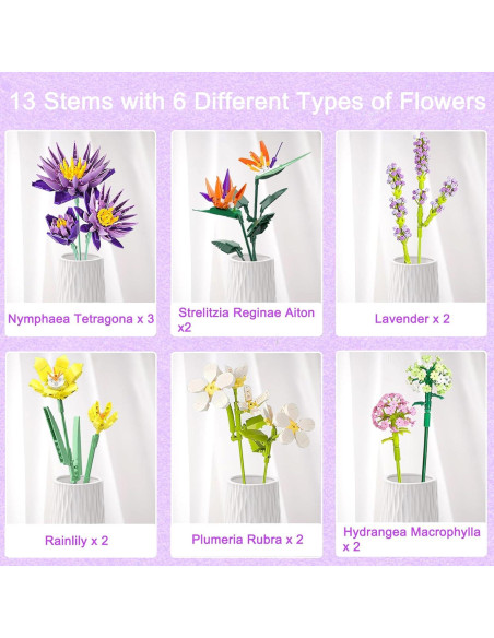 Juego de Construcción Ramo de Flores EMANNON 13 Piezas