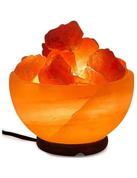 Lámpara de Sal del Himalaya Spantik en Tazón con Cristales