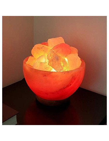 Lámpara de Sal del Himalaya Spantik en Tazón con Cristales