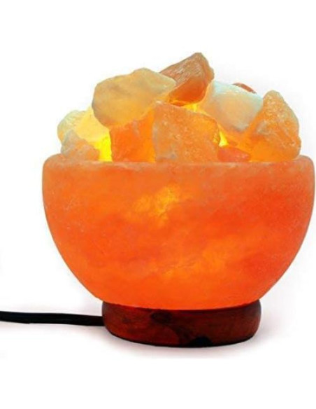 Lámpara de Sal del Himalaya Spantik en Tazón con Cristales